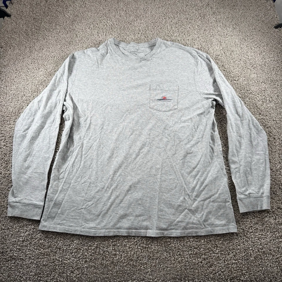 Camisa Vineyard Vines Para Hombres XL Gris Santa Golf Gráfico Manga Larga Camiseta Informal Foto 3 de 4