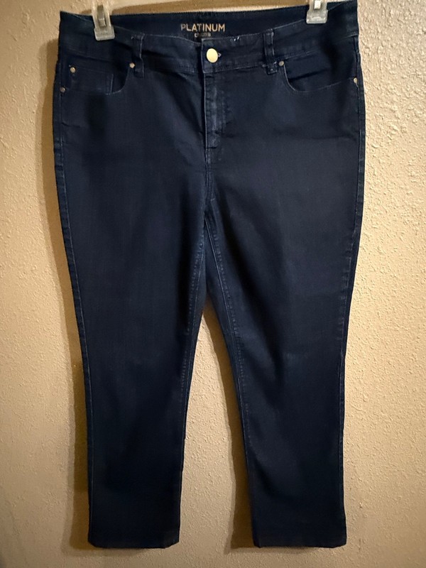 CHICO'S ANKLE CROP JEANS CHICO'S SZ 1 (10) DARK WASH STRAIGHT LEG 25" INSEAM