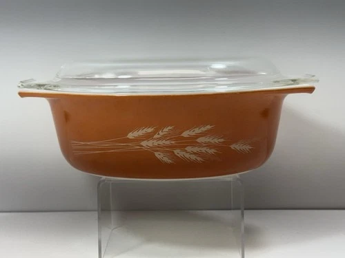 Vintage Pyrex Autumn Harvest Wheat Orange 043 Casserole Dish With Lid
