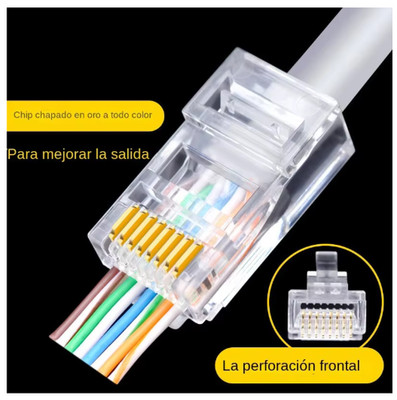 100pcs RJ45 Connector CAT6 Pass Through Connectors Crystal End Gold-Plated