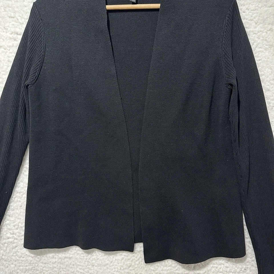 Cárdigan para mujer Eileen Fisher negro mezcla de seda manga acanalada talla PS/PP Foto 4 de 4