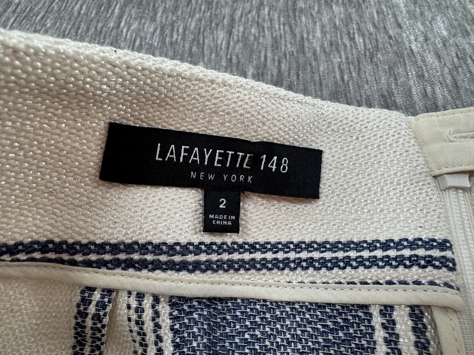 Lafayette 148 Нью-Йорк юбка женщин 2 синий белый в полоску Adelina Raffia Midi - Изображение 3 из 4