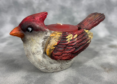 2000s Vtg Resin Cardinal Bird Tealight Candle Holder Red Gold Accent Decor