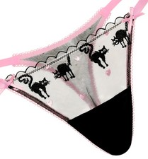 Victoria's Secret PINK Wink CAT EMBROIDERY Halloween Micro String Thong Panty XL