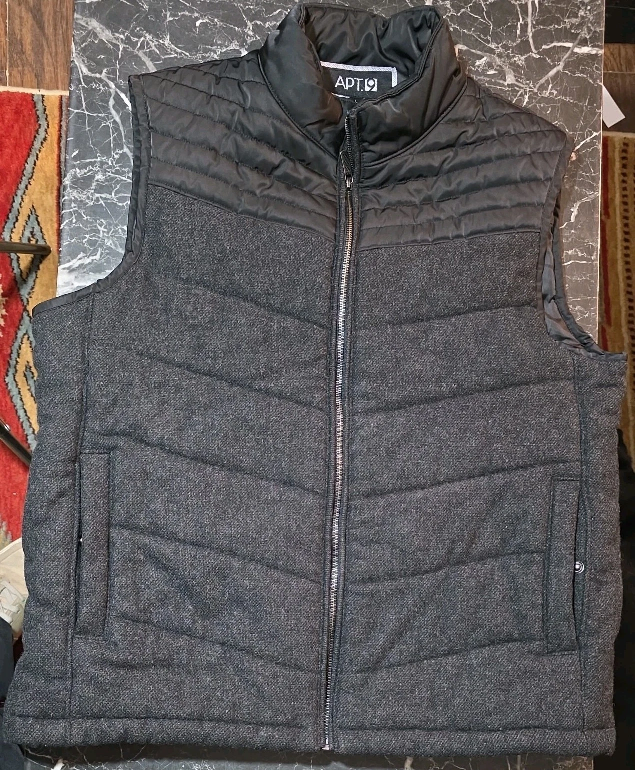 Apt 9 Vest Mens XL Gray Quilted Wool Blend Full Zip Pockets Outdoor Hiking