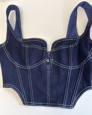 Denim Corset Crop Top Sleeveless Zip Romantic WM XS EUC