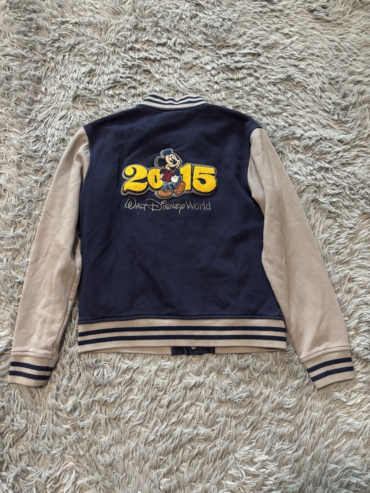Disney Parks Varsity Jacket Men Small Blue 2015 Mickey Mouse Embroidered Snap
