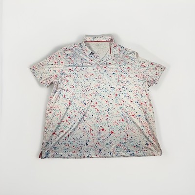 Obla Performance Polo Mens 4XL Red White Blue Paint Splatter Golf Shirt Streth29