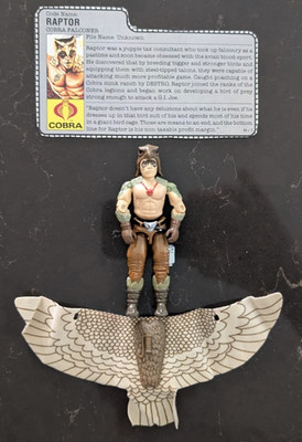 GI JOE Cobra Raptor (not complete, missing falcon), 1987 Vintage Hasbro
