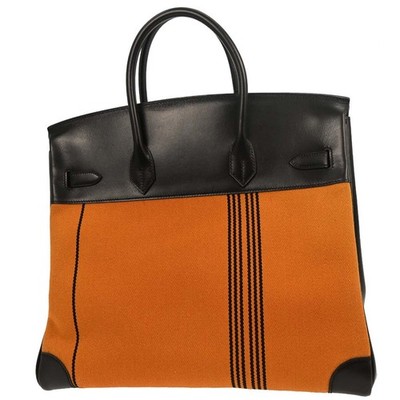 Hermes Black Orange Box Calf Potamos Haut a Courroies 36 Handbag