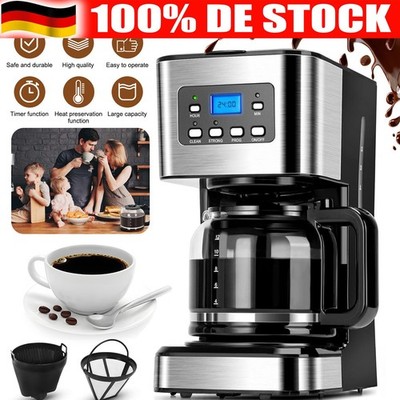 Kaffeemaschine für Bohnen & Pulver 1,5L 12 Tassen Timer Tropf-Stopp Heizplatte