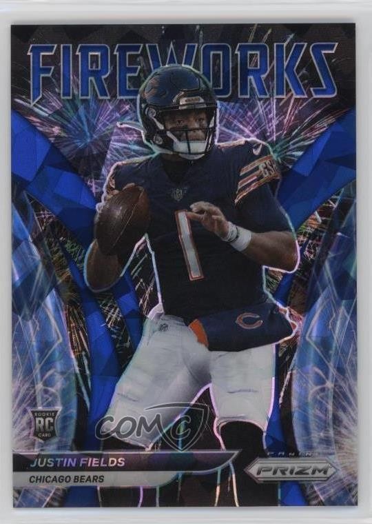 2021 Panini Prizm Fireworks Blue Ice 55/99 Justin Fields #F-24 Rookie RC e0v