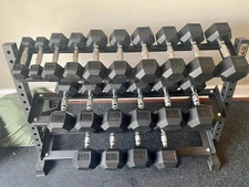 New 5lbs-50lbs Rubber Dumbbells with Dumbbell Rack, Home Gym Fitness Set