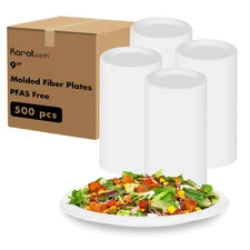 Karat Earth 9'' Paper Round Plates, PFAS Free, Molded Fiber, White - 500 pcs