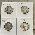 Washington Quarters Silver Lot 1940, 1943-S, 1963, 1964-D Circulated