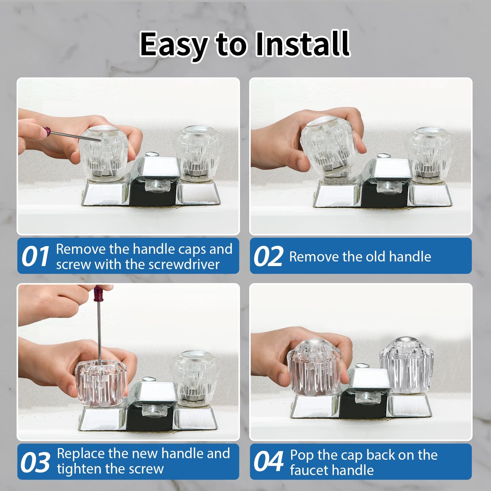 	Bathroom Faucet Knobs Replacement Hot & Cold Handles with Screwdriver for De...