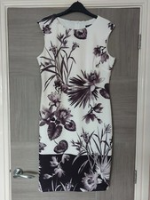 D155 WOMANS ROMAN WHITE MIX FLORAL SLEEVELESS STRETCH BODYCON DRESS UK 14 EU 42