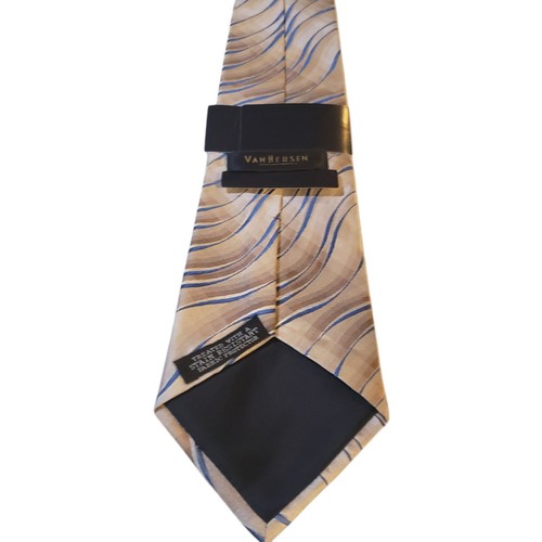 NWT Van Heusen Neck Tie Mens Luxury Tan Blue Abstract Stain Resistant Office - Picture 5 of 14