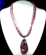 DESIGNER STERLING RHODONITE Stone Pendant MANUFACTURED NECKLACE Estate