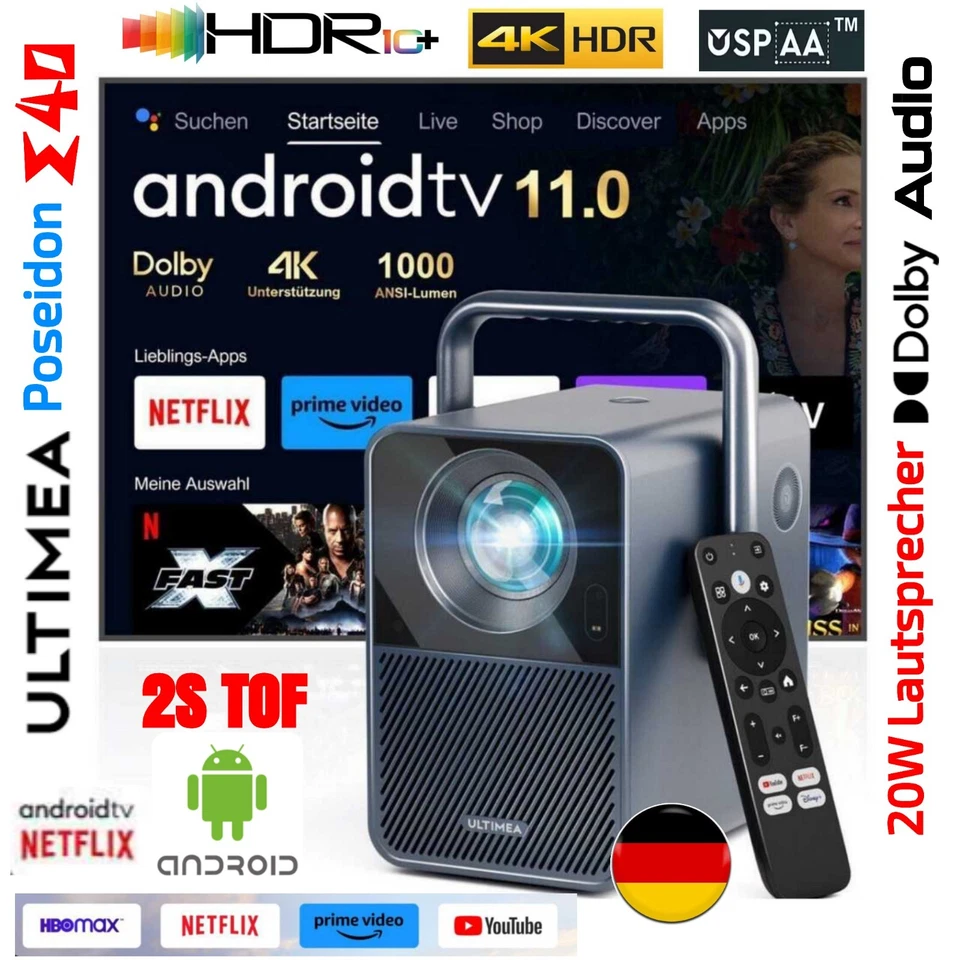 Android Ultimea Poseidon E40 TV 4K Beamer 1000 ANSI Lumen Projector Native 1080 - Bild 3 von 4