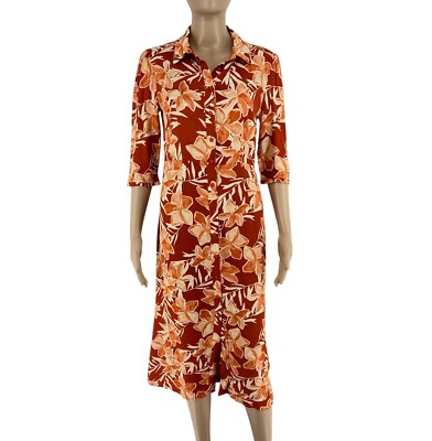 Grace & Mila Damen Dunkel Orange Blumen Kurzärmelig Hemd Kleid GRÖSSE S