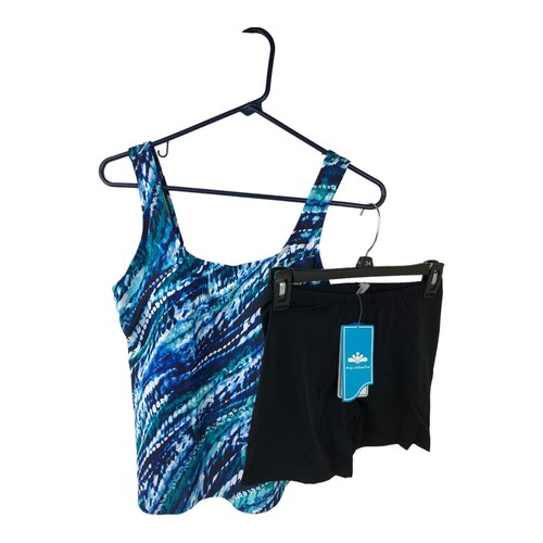 Swimsuits For All Womens Plus Size 8 Two Piece Tankini Set Blue Black Swim Short