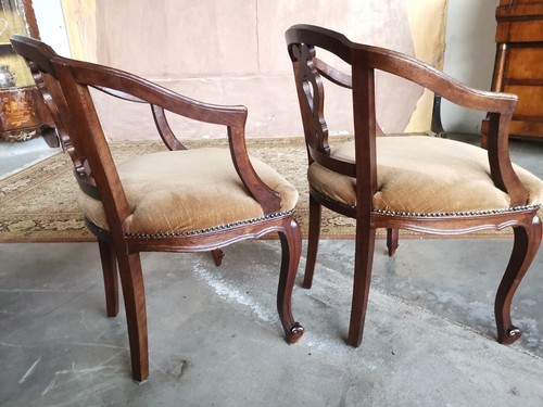 COPPIA POLTRONCINE IN NOCE INTEGRE ORIGINALI EPOCA XX SECOLO RESTAURATE - Foto 18 di 24
