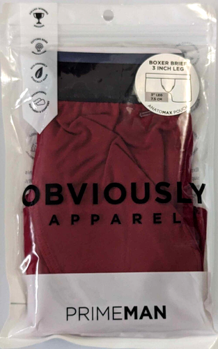 OBVIOUSLY APPAREL PRIMEMAN MAROON RED BOXER BRIEF ANATOMAX 3" LEG XL 42-44"