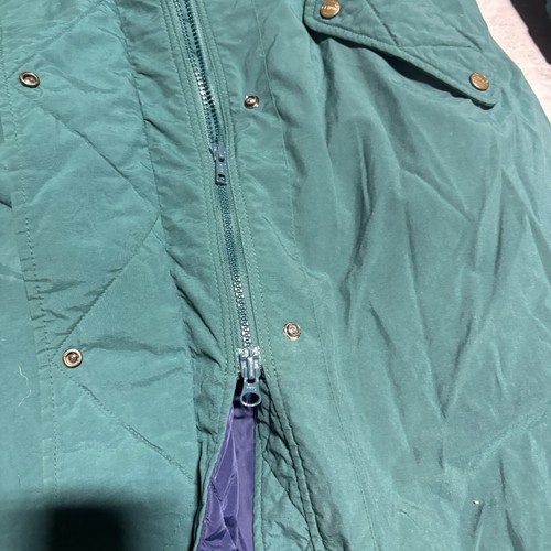 Vintage L.L. Bean Puffer Coat Women's Small Green Trench Winter Hooded Down Fill - Picture 8 of 10