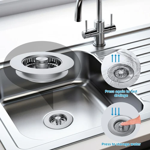 Stainless Steel 3 in 1 Kitchen Sink Drain Strainer trainer Stopper Drain Basket - Picture 6 of 10