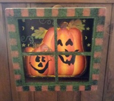 Hanging Halloween Jack O Lantern Pumpkins Window Wall Decoration Plaque