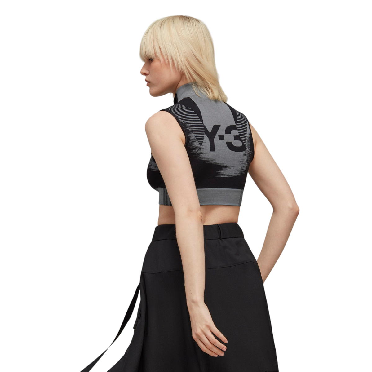 Women's Adidas Y-3 Black Grey Engineered Knit Crop Top Women's Adidas Y-3 Black Grey Engineered Knit Crop Top