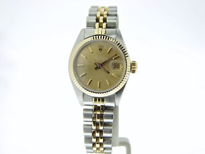 Rolex Date Lady 2Tone 14K Yellow Gold Steel Watch Jubilee Band Bronze Dial 6917