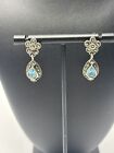 Silver Earrings Stud 925 Vintage Blue Topaz Marcasite Sterling