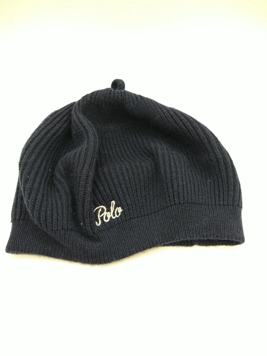 Polo Ralph Lauren Women's Knit Beret Hat Beanie Navy Blue Winter Stitched  Logo