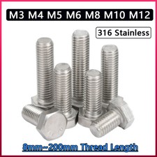 Hex Head Set Screws Marine Grade Stainless Steel Fully Threaded Bolt M3 - M12