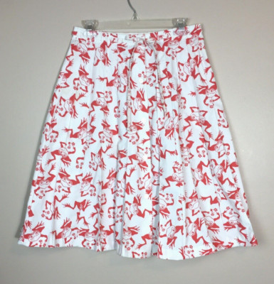 Vtg A Julie Montgomery Frog Tog Size Medium White Coral Frog Skirt Button Front