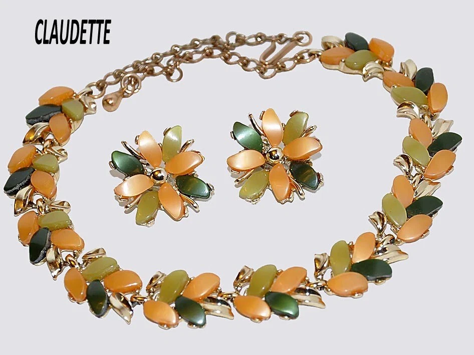 Claudette Jewelry Co. N.Y, demi parure collier, orecchini anni 50 - Immagine 3 di 3
