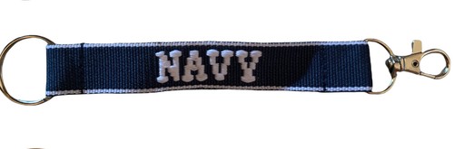 Embroidered Keychain Backpack Purse Clip Navy Blue White Military 6” Patriotic - Picture 2 of 3