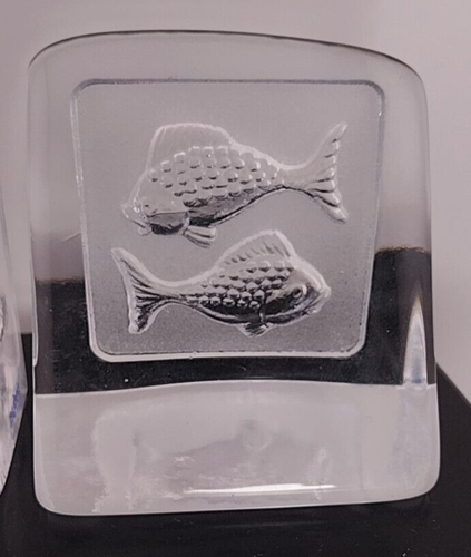 Nybro Sweden Paul Isling Zodiac Aquarius or Pisces Crystal Art Glass Paperweight - Picture 6 of 10