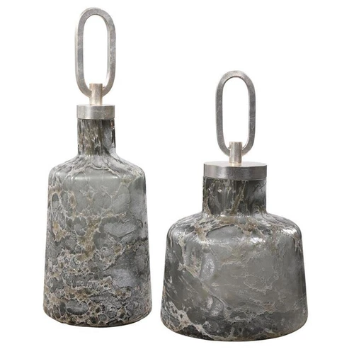Uttermost Storm Contemporary Iron and Glass Bottles in Silver (Set of 2) - Picture 2 of 4