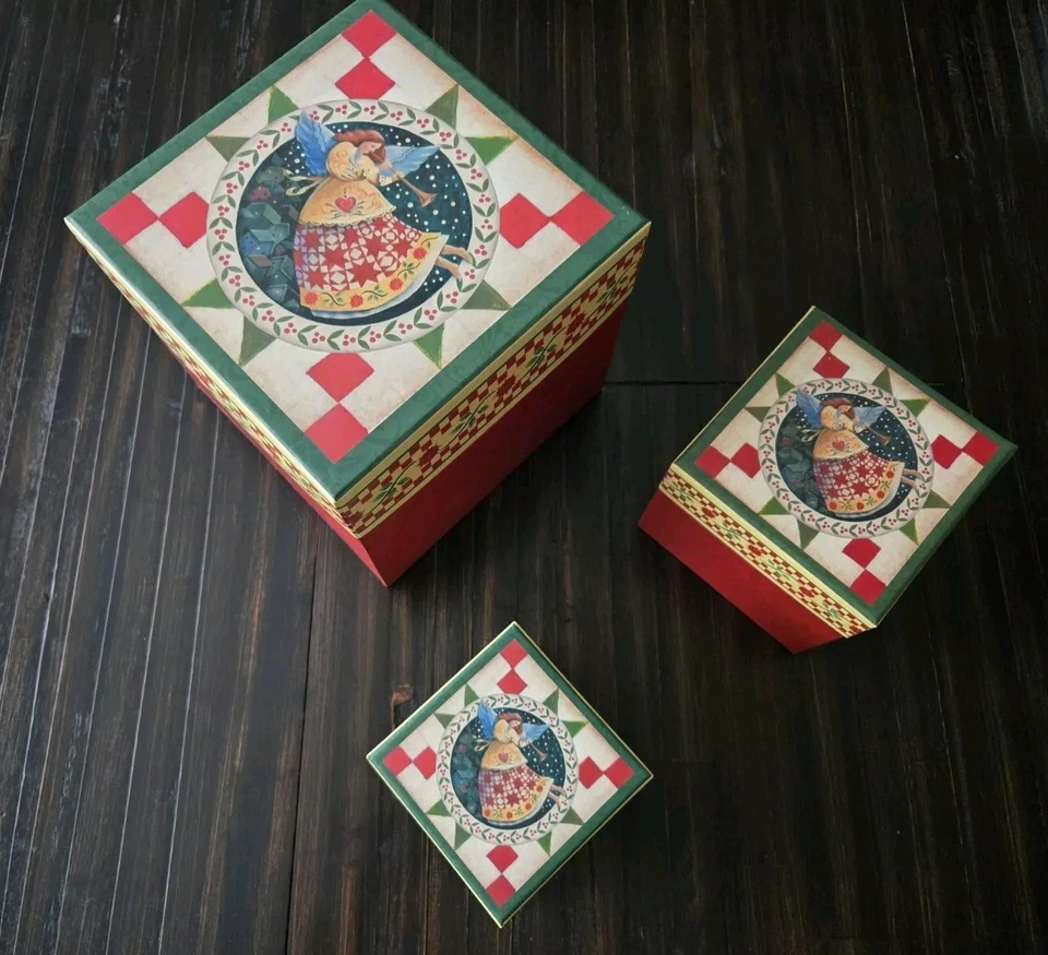 Jim Shore "Winter Angel" 3 Decorative Stacking Nesting Christmas Lang Boxes 2007 - Image 2 of 4