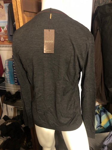 Gucci Men’s Diamanté Stitch V-Neck Sweater Wool Dark Grey XXL NWT - Picture 3 of 8