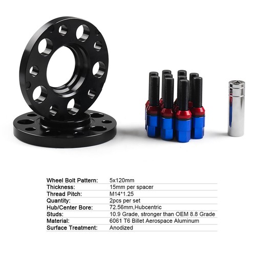 Blue Hubcentric Wheel Spacers M14x1.25 Tapered Bolts For BMW F Series F10 F12 - Picture 5 of 11