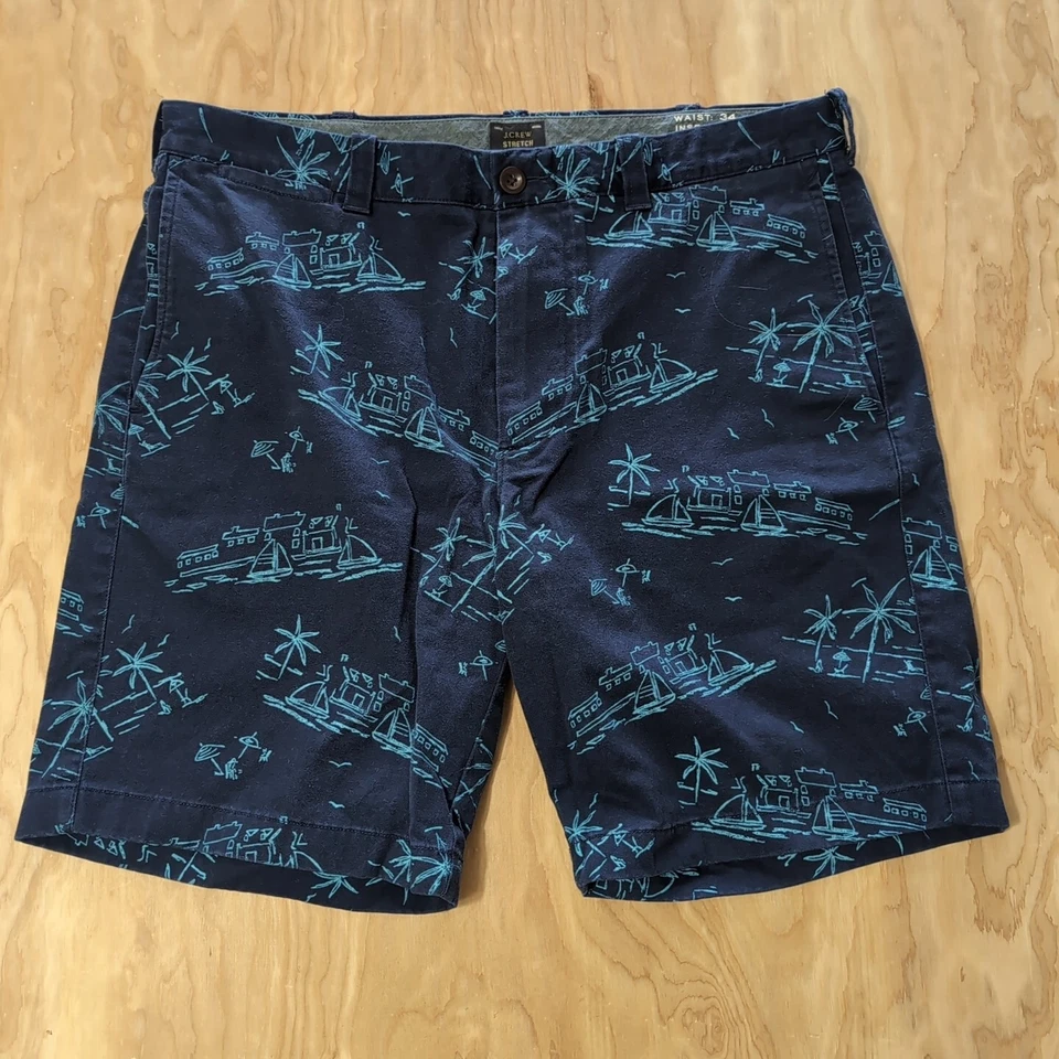 J. Pantalones Cortos Crew Elastizados Para Hombre 34x9 Azul Frente Plano Clásicos Chinos Playa Foto 2 de 4