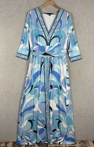 Boston Proper Dress Womens Large Blue Maxi Party Wedding Beach Garden Stretch