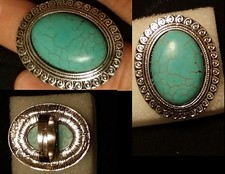 BIG TURQUOISE ALLOY RING, SIZE 7 Free Size
