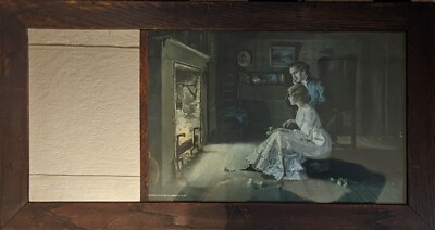 Antique Split Column Mirror Ullman MFG Print 1909 Man and Wife Cooking Oak Frame