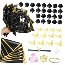 CCYXSHOW Ramo de rosas con purpurina 24 Pack Ramo de rosas negras con purpurina