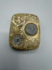 Antique Brass Sovereign Case – Engraved Coin Holder – Working Springs – Vintage
